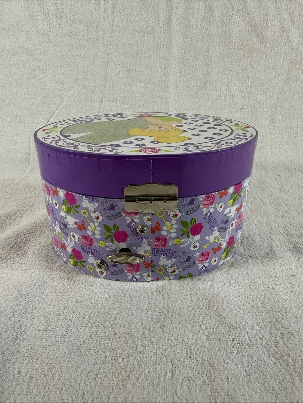 Disney 2013 Purple TinkerBell Floral Round Music Jewelry Box with Mirror